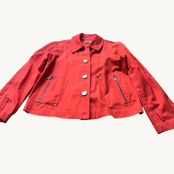 Tory Burch Size 10 Orange Poppy Curtis Button Front Collar Utility Trench Jacket - Picture 1 of 13